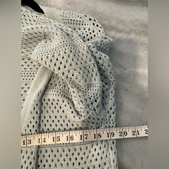 Artelier Nicole Miller Size S Light Blue Open Front Mesh Knit Pocket Cardigan - Picture 6 of 10